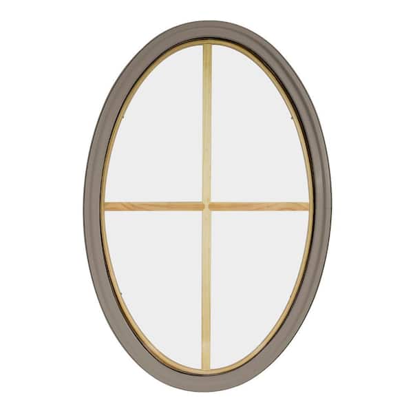 24 in. x 36 in. Oval Sandstone 4-9/16 in. Jamb 3-1/2 in. Interior Trim 4-Lite Grille Geometric Aluminum Clad Wood Window