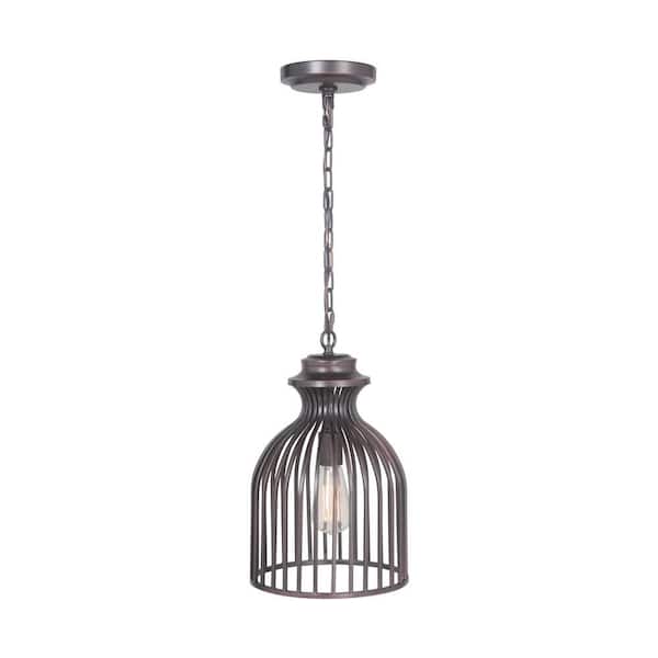 Worth Home Products Hardwired Pendant Series 1-Light Brushed Bronze Pendant with Cage Shade