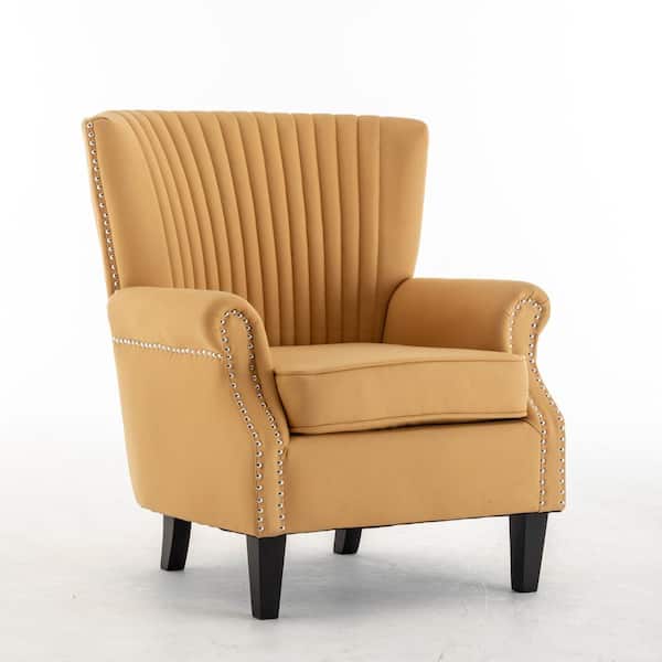 Tidoin Modern Yellow Upholstered Textile Chair Single Sofa with Wood Legs