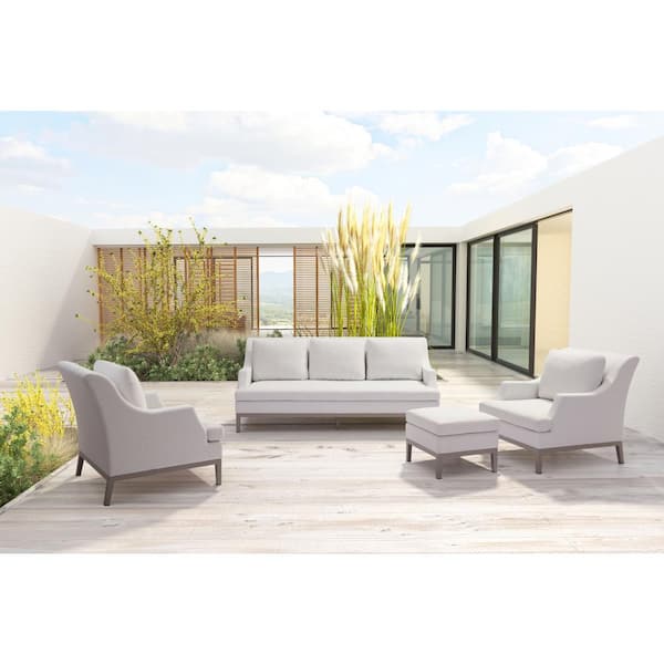 ZUO Ojai Aluminum Outdoor Sofa with Champagne White Cushions