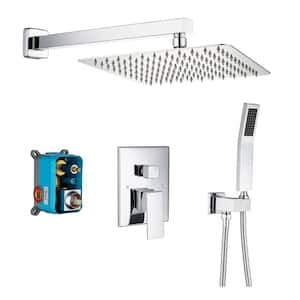 Single-Handle 1-Spray Square High Pressure Shower Faucet with 10 in. Shower Head in Polished Chrome (Valve Included)