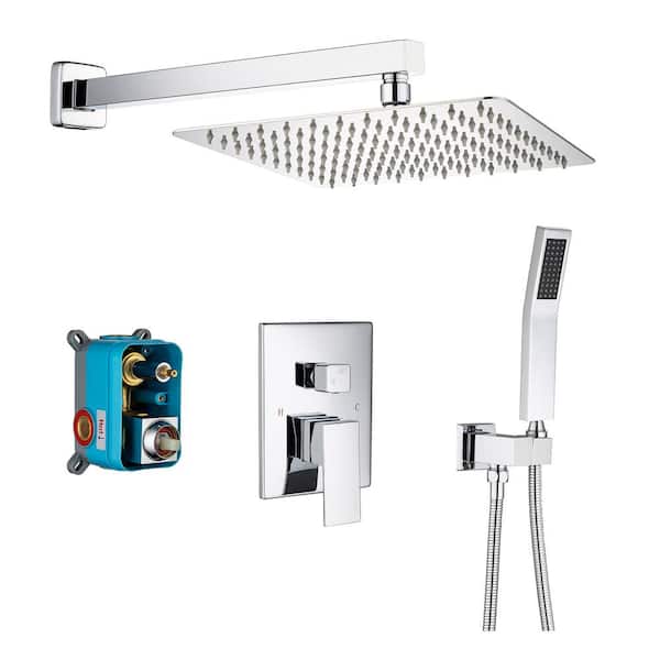 RAINLEX Single-Handle 1-Spray Square High Pressure Shower Faucet with 10 in. Shower Head in Polished Chrome (Valve Included)