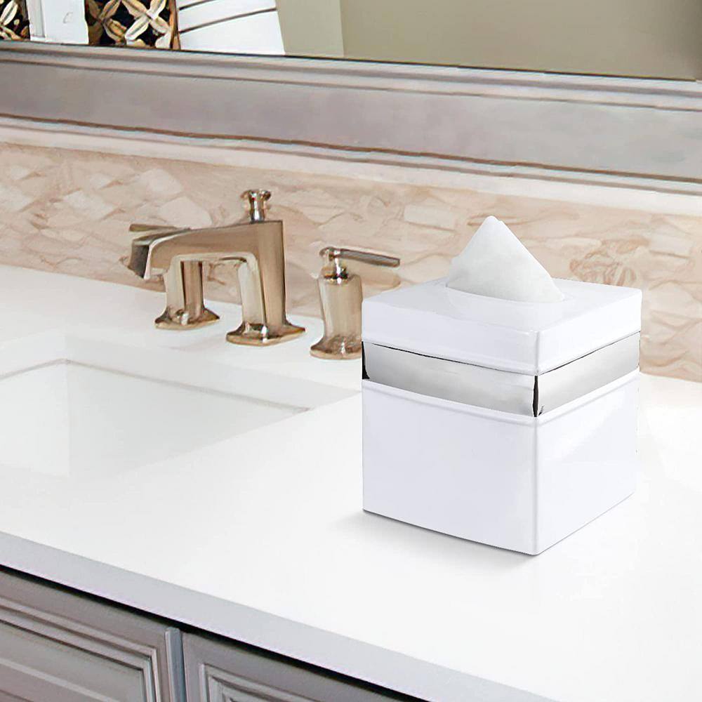 White and Nickel Aluminum Tissue Box Cover
