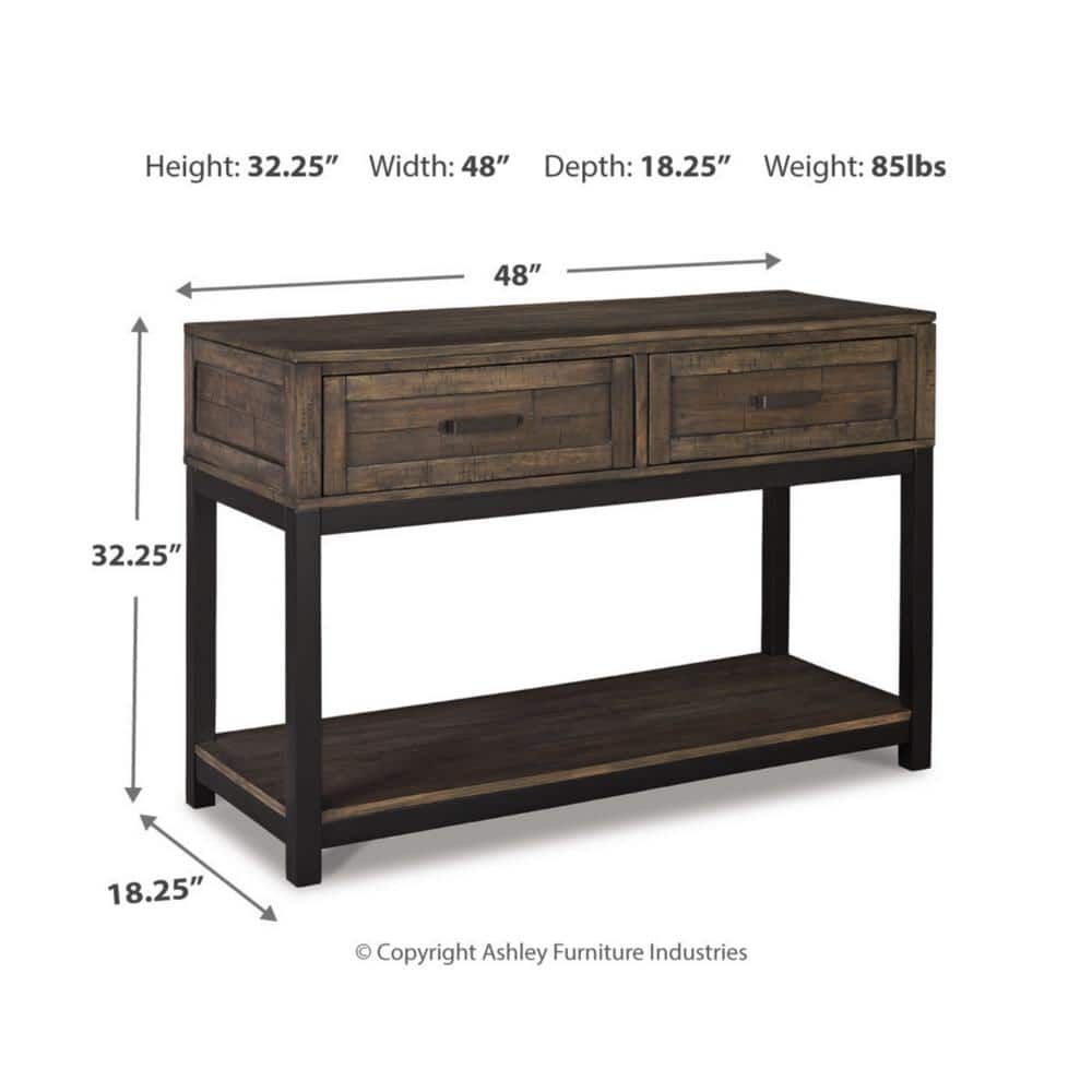 Johurst Black and Brown Wood Metal Rectangular Sofa Table with Storage