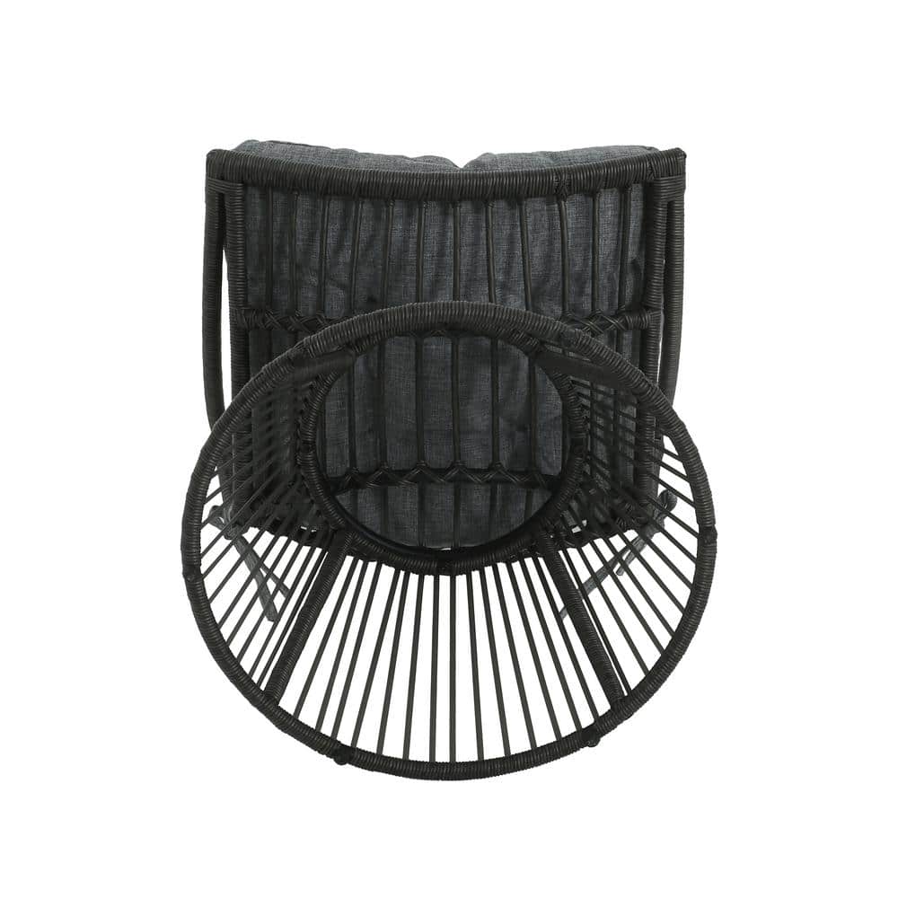 Gray Faux Rattan 2-Person Outdoor Chat Set with Cushions