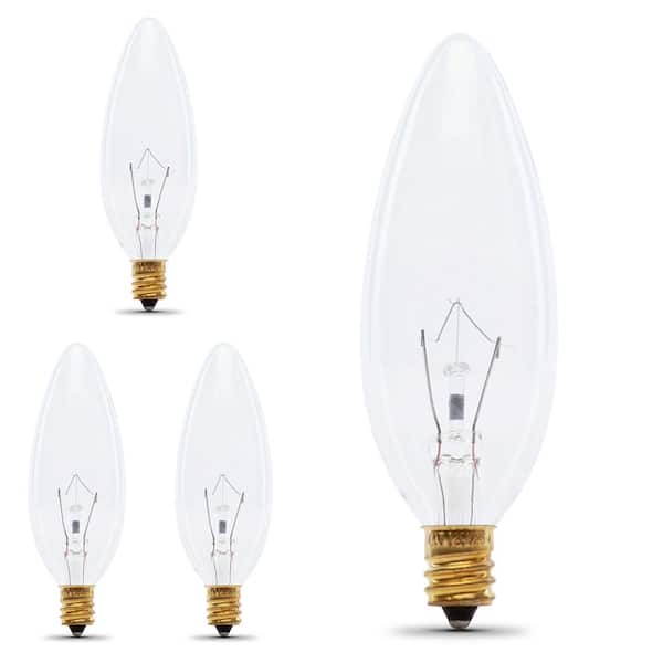 Feit Electric 25-Watt B10 E12 Clear Blunt Tip Double Life Incandescent Light Bulb, Soft White 2700K (4-Pack)