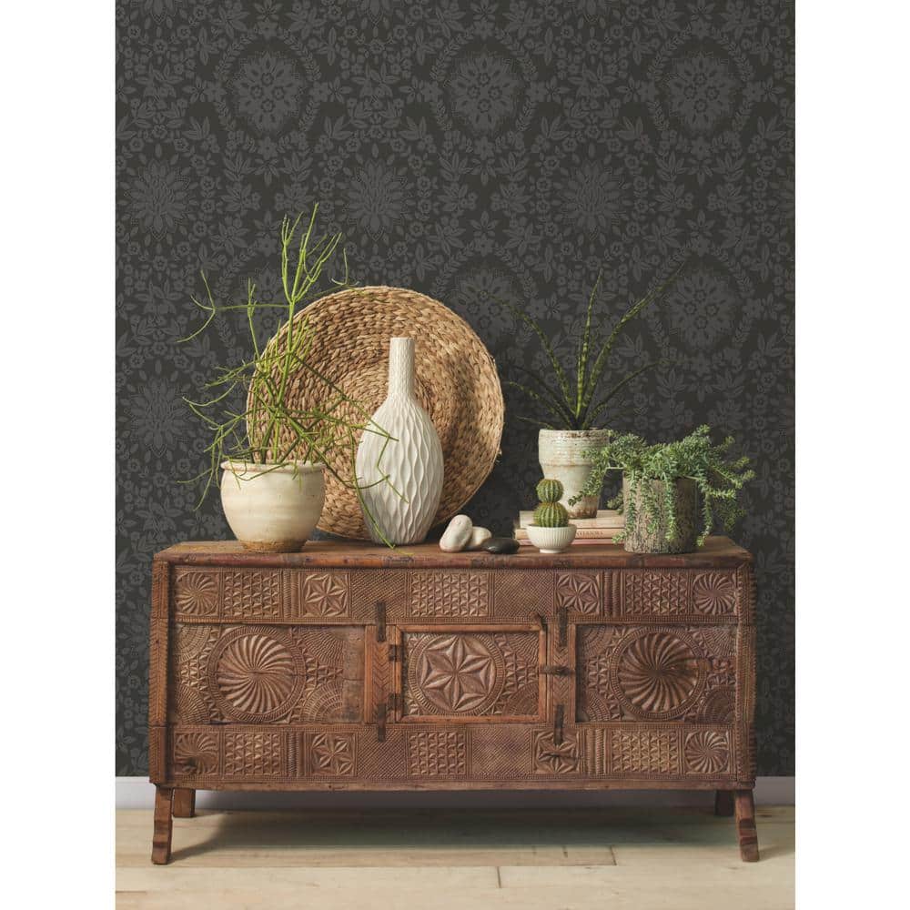 Black Damask Self-Adhesive Repositionable Wallpaper Roll