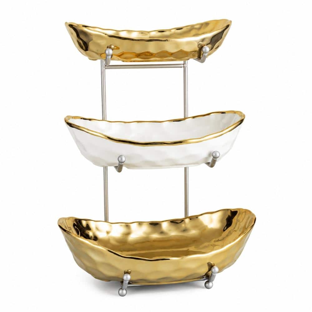 3-Piece Gold Ceramic Tiered Serving Bowls with Metal Stand 3 Tier Fruit Basket Set Fruit Bowls & Baskets price history on PriceWatchPro