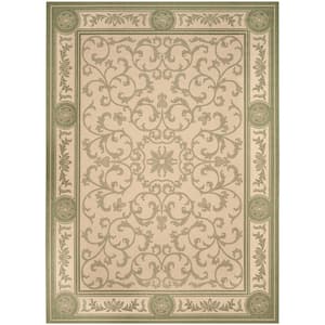 Courtyard Natural/Olive 4 ft. x 6 ft. Floral Indoor/Outdoor Patio  Area Rug