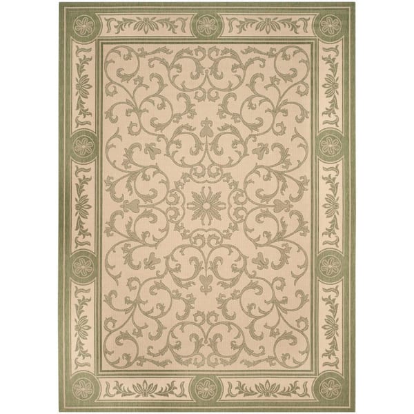 SAFAVIEH Courtyard Natural/Olive 4 ft. x 6 ft. Floral Indoor/Outdoor Patio  Area Rug