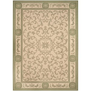 Courtyard Natural/Olive 7 ft. x 10 ft. Floral Indoor/Outdoor Patio  Area Rug