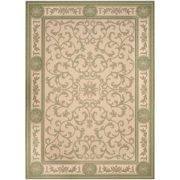 SAFAVIEH Courtyard Natural/Olive 7 ft. x 10 ft. Floral Indoor/Outdoor Patio  Area Rug