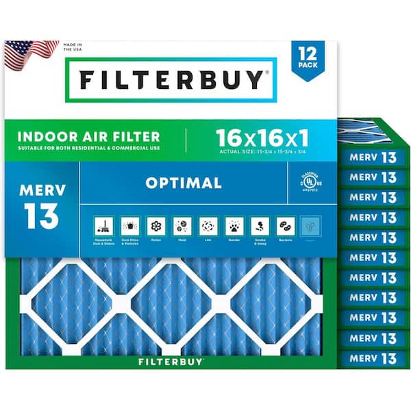 16 in. x 16 in. x 1 in. MERV 13 (FPR 10) Health Defense Pleated HVAC AC Furnace Air Filters Replacement (12-Pack)