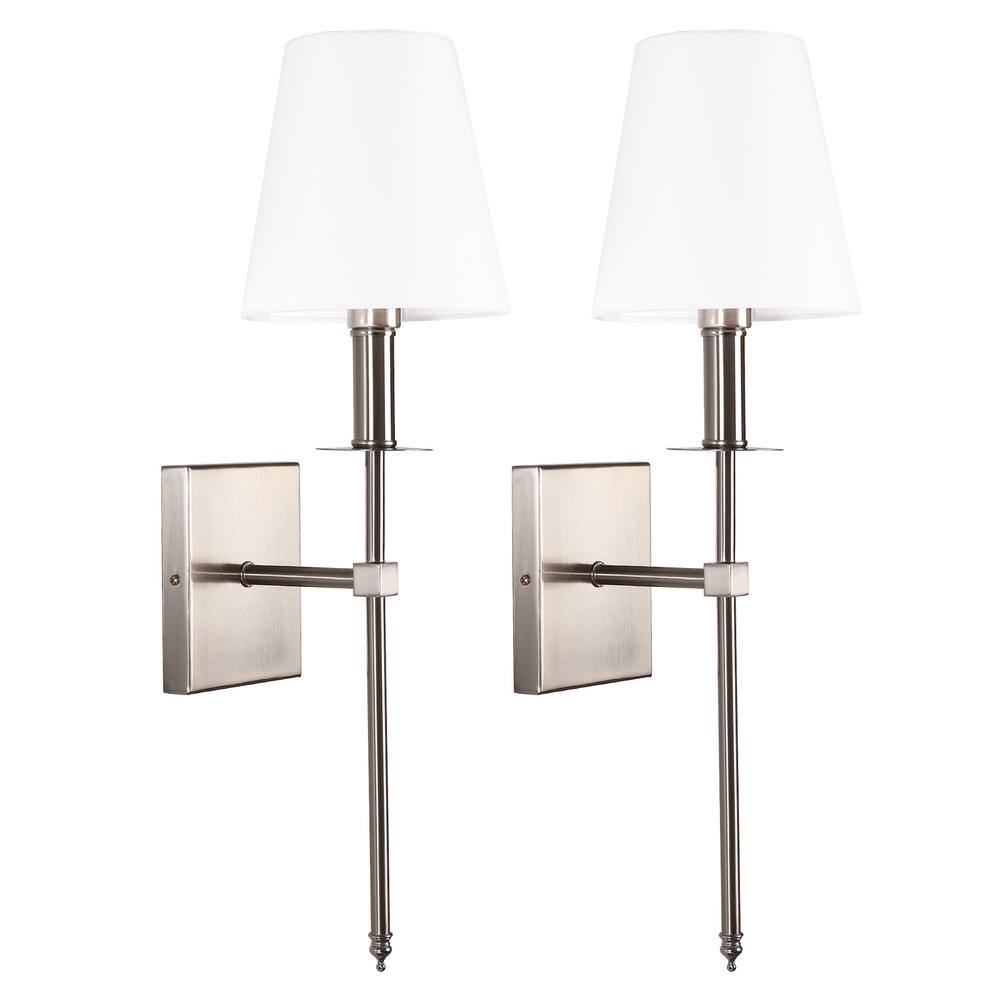 1-light Satin Nickel Wall Sconce With White Fabric Shade (2-pack)