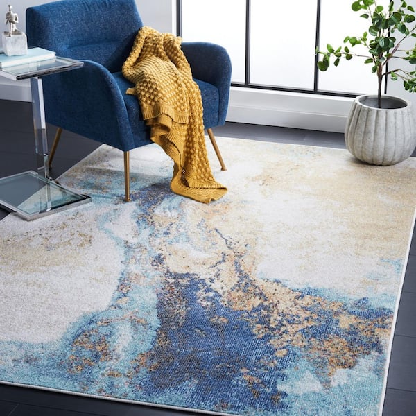 Phoenix 7 ft. x 7 ft. Blue Marble Ikat Square Area Rug