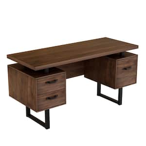59 in. Rectangular Brown Wood Computer Desk with Drawers
