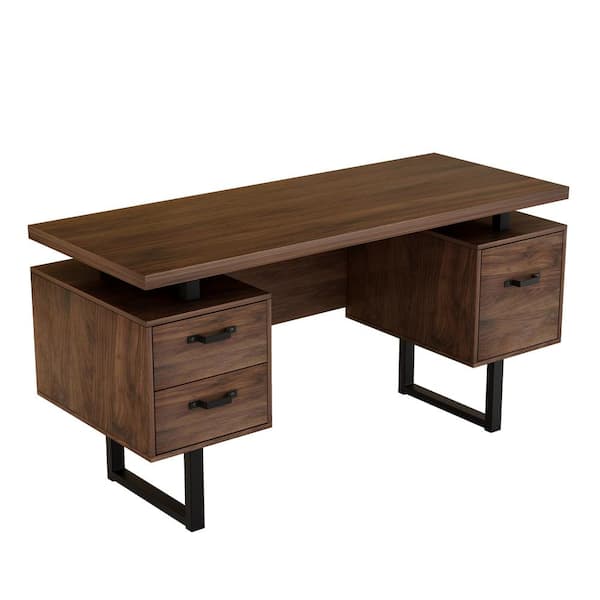 Wateday 59 in. Rectangular Brown Wood Computer Desk with Drawers YJ ...