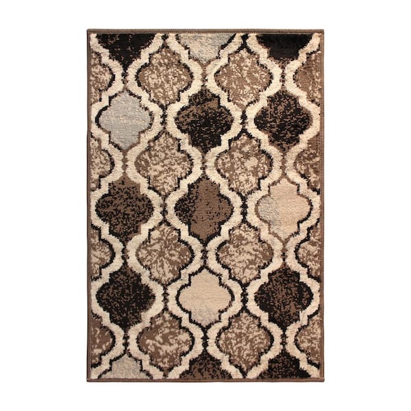 SUPERIOR Viking Ivory 2 ft. x 3 ft. Contemporary Trellis Non-Slip Area Rug