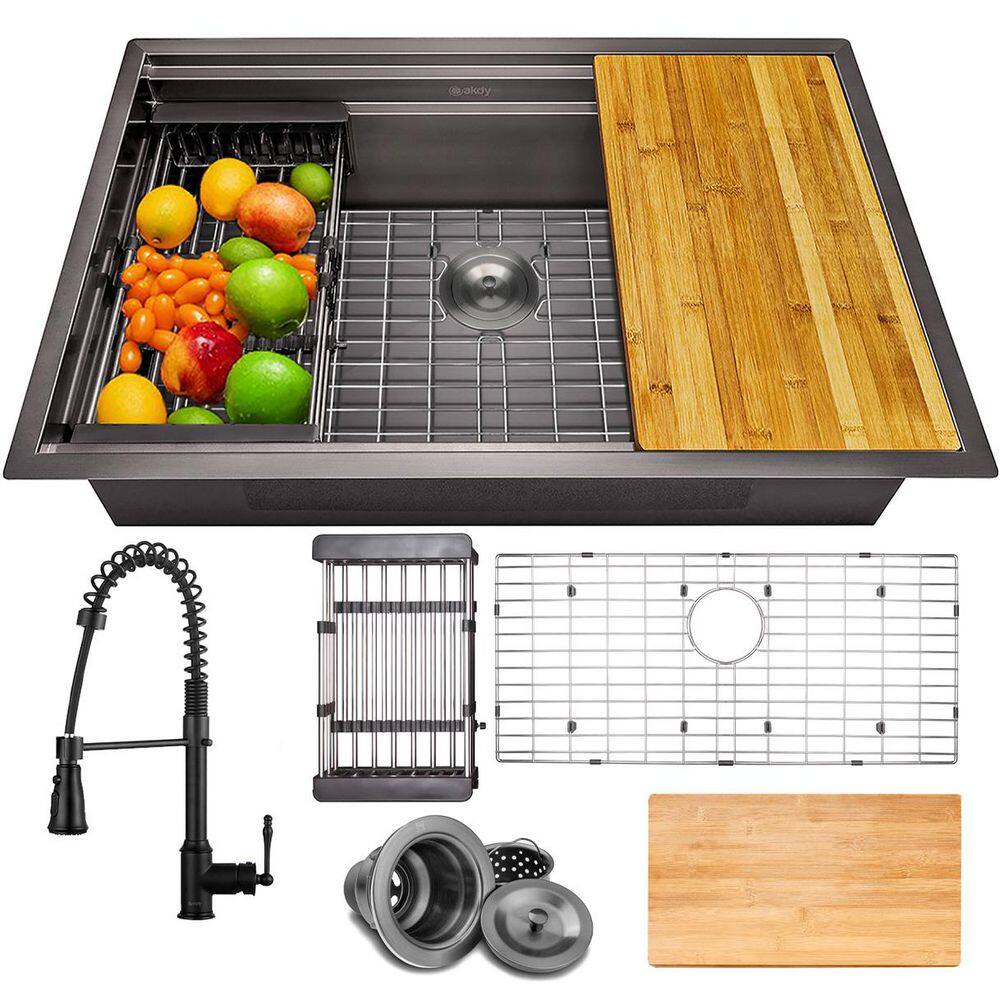 All-in-One Matte Black Finished Stainless Steel 32 in. x 18 in. Undermount Kitchen Sink with Spring Neck Faucet price history