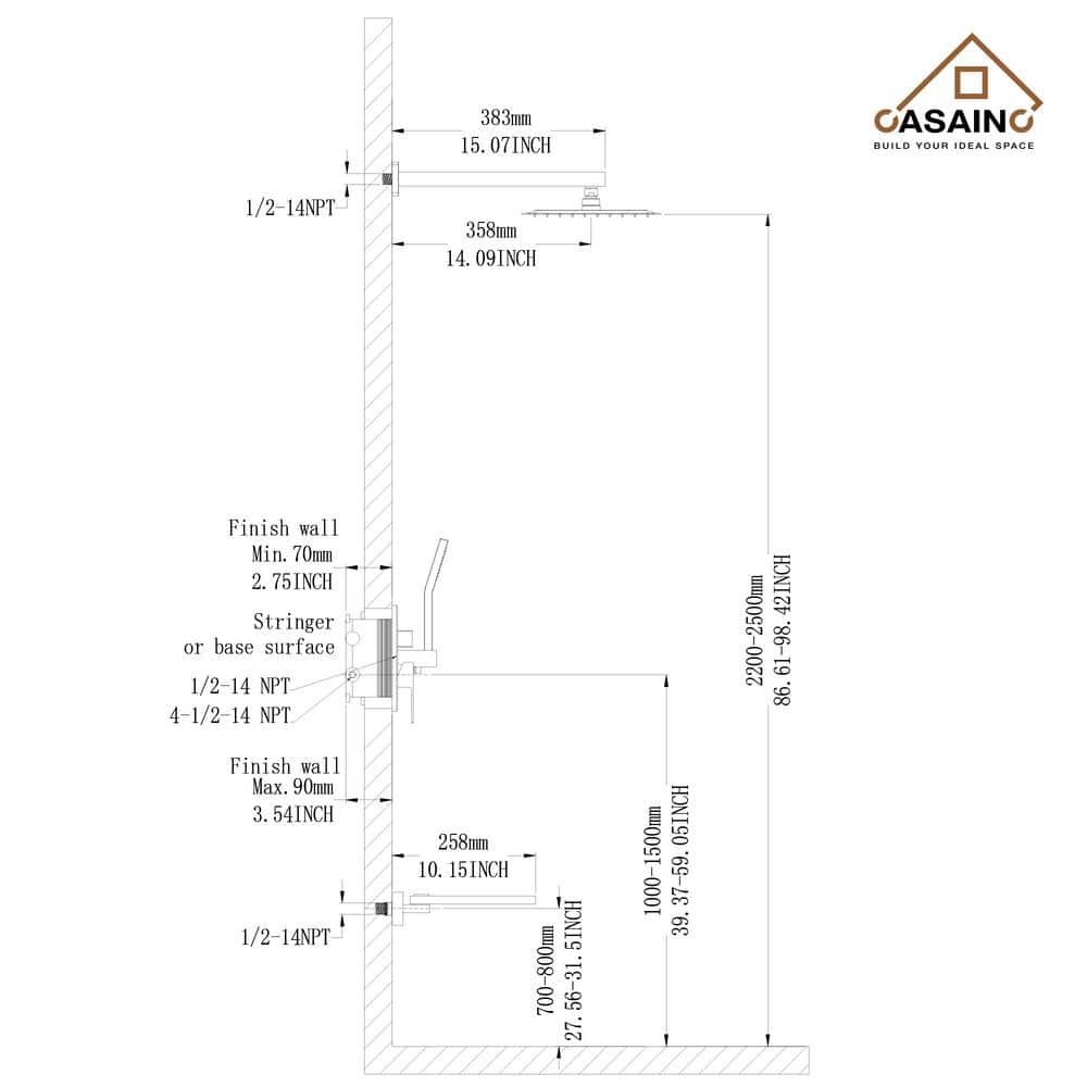 Matte Black Large Square Dual Rain Shower System