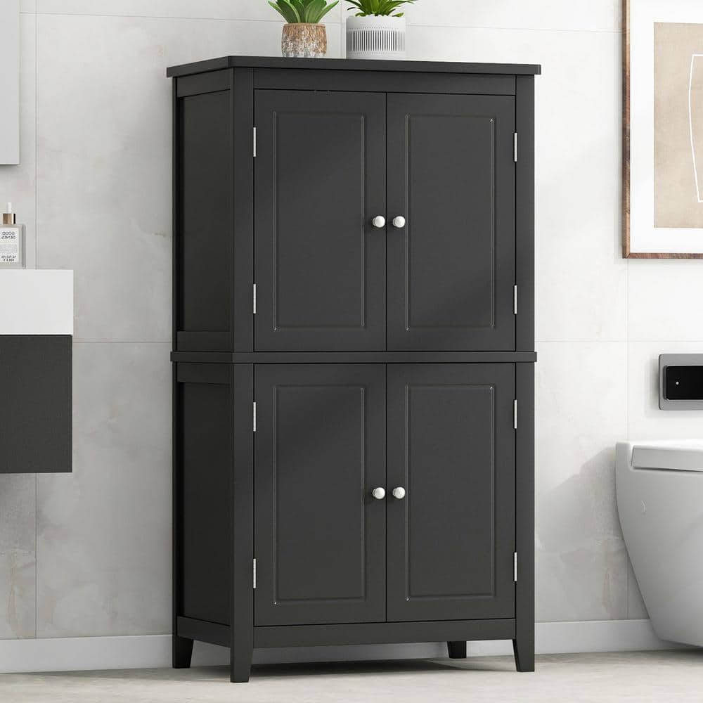 23.6 in. W x 11.8 in. D x 43.3 in. H Black Wide MDF Freestanding Linen Cabi