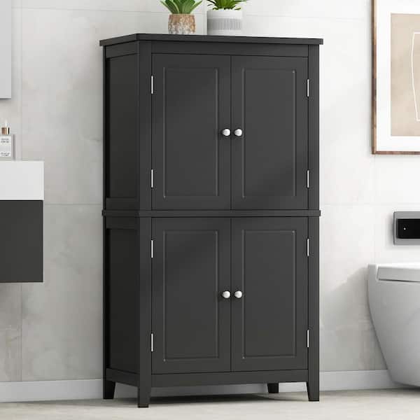 EPOWP 23.6 in. W x 11.8 in. D x 43.3 in. H Black Wide MDF Freestanding Linen Cabinet with Adjustable Shelves in Black