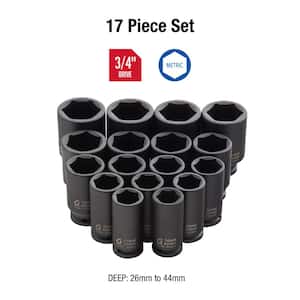 3/4 in. Drive Deep Metric Impact Socket Set (17-Piece)