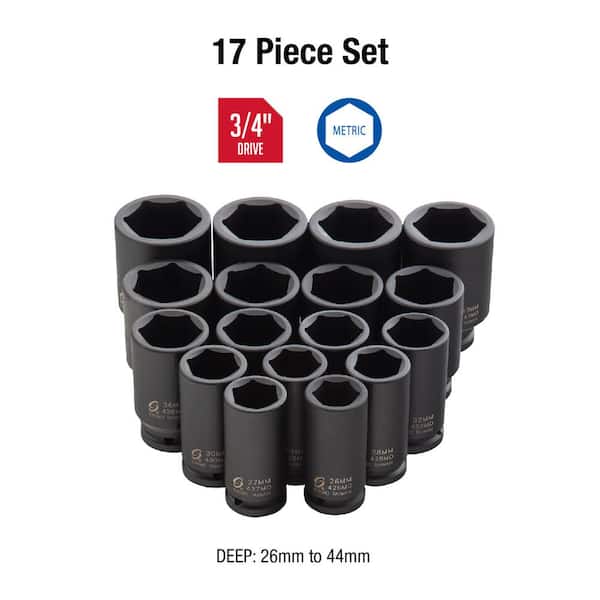 3/4 in. Drive Deep Metric Impact Socket Set (17-Piece)
