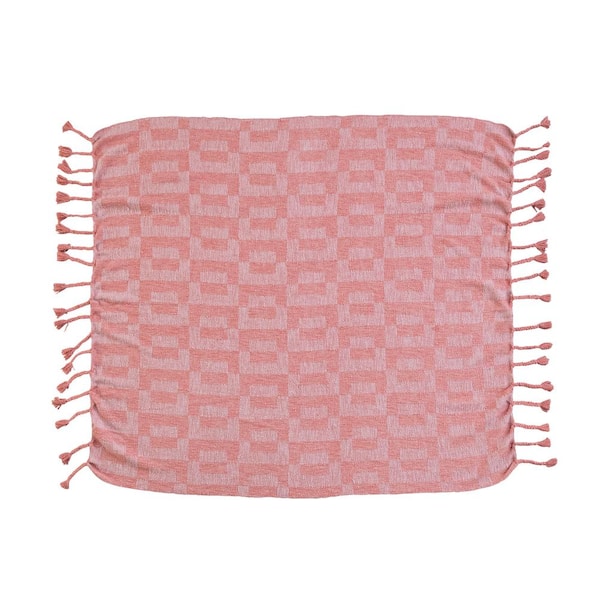 Storied Home Pink Woven Cotton Blend Throw Blanket with Geometric