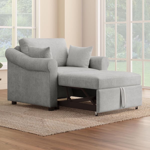 Multifunctional 40.2 in. Gray Chenille Twin Size Sofa Bed, Convertible Sleeper Chair with Adjustable Backrest