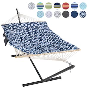 10 ft. x 12 ft. Quilted Rope Hammock and 12 ft. Steel Hammock Stand with Detachable Pillow, Blue Pattern