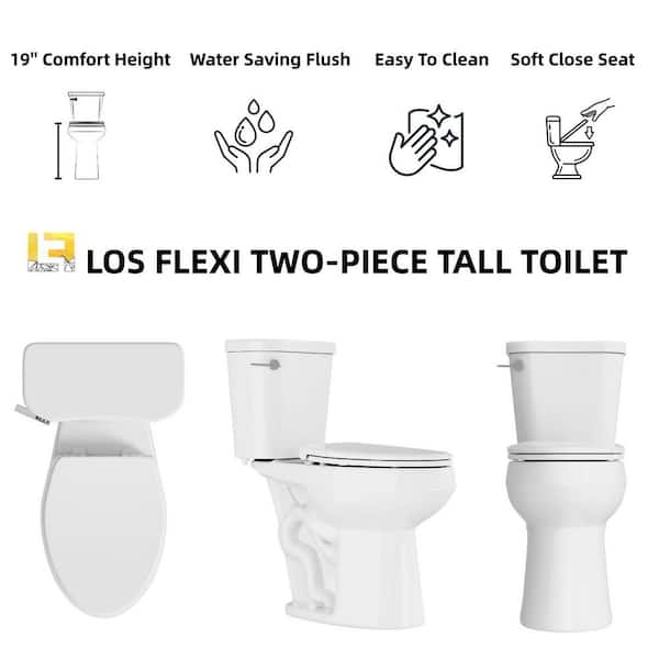 19 in. ADA Tall Toilet 2-Piece Elongated Bowl in White, 1.28 GPF Single Flush & Soft-Close Seat, S-Trap 12 in. Rough-in