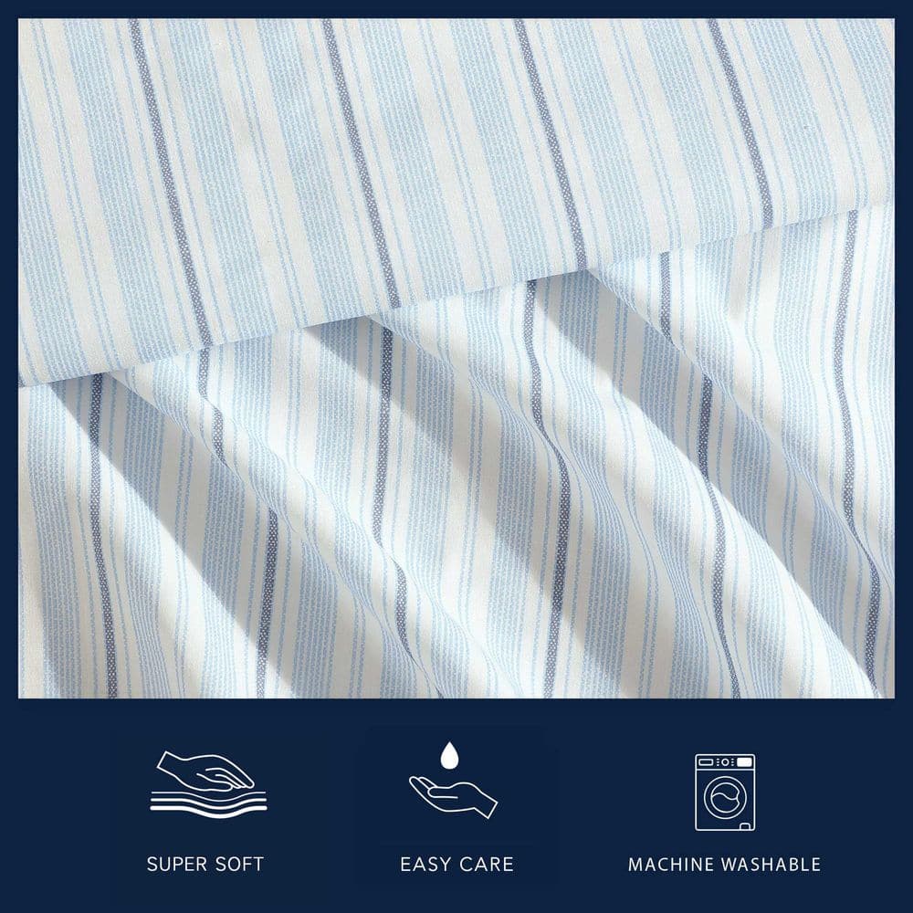 Full Blue Cotton Percale Deep Pocket Sheet Set