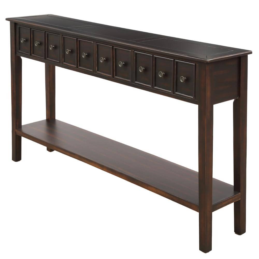 60 in. Black Rectangle Wood Console Table with Two Different Size Drawers a