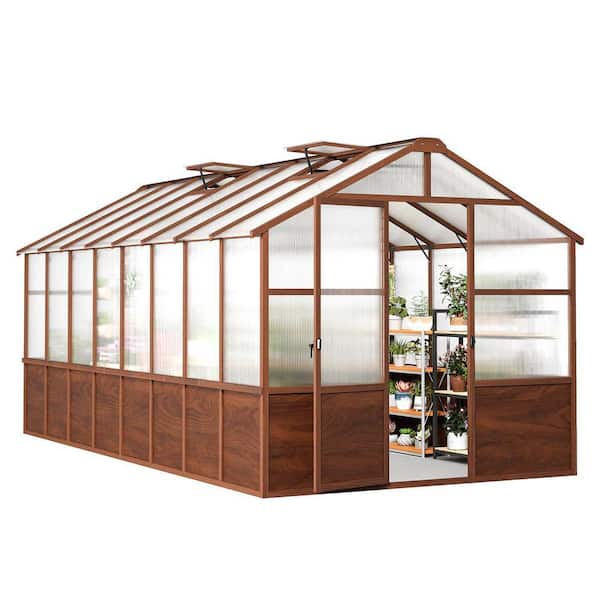 Epicpoplar 8 ft. x 16 ft. Cedar Wood Walk-In Greenhouse Kit with