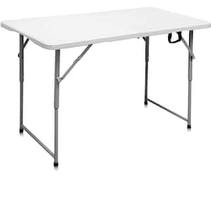 4 ft. White Adjustable Height Fold-in-Half Plastic Outdoor Picnic Folding Table