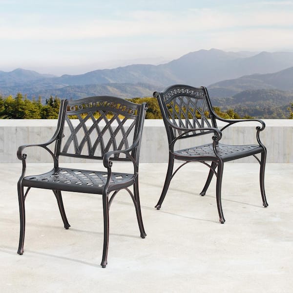 Modern Outdoor Mesh Lattice Aluminum Dining Chair – Bronze – Oakland Living For Sale