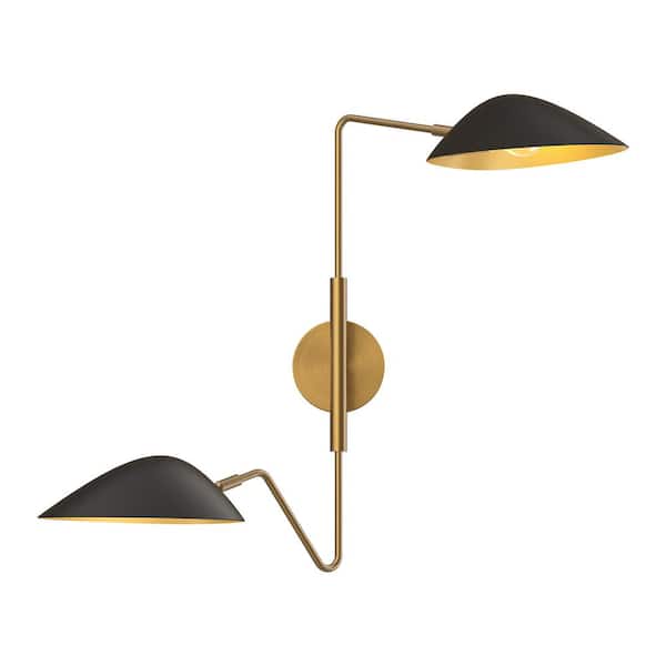 Oscar 6-in 2 Light 60-Watt Aged Gold/Matte Black Vanity Light