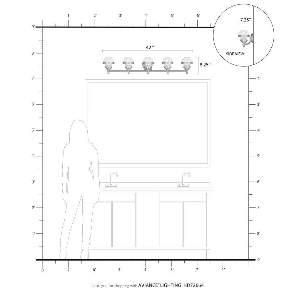 Oldwick Brushed Nickel 5-Light Vanity with Hand Blown Glass