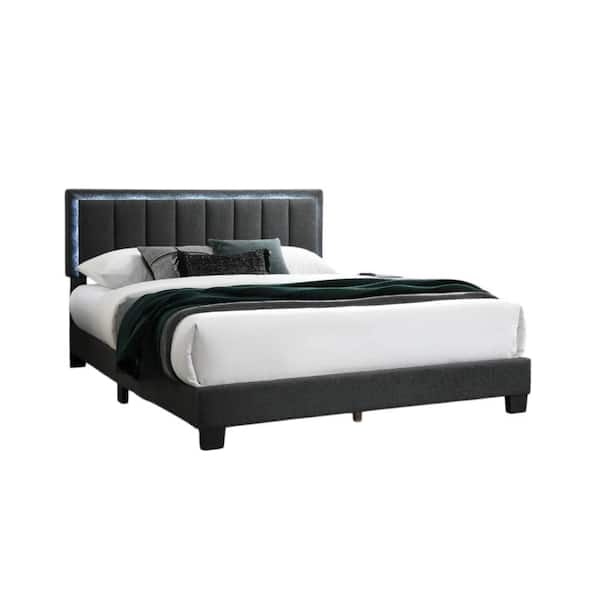 Gray and Black Wood Frame Queen Size Platform Bed with Headboard