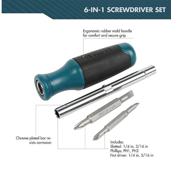 6-in-1 Multi-Bit Screwdriver (2-Pack)