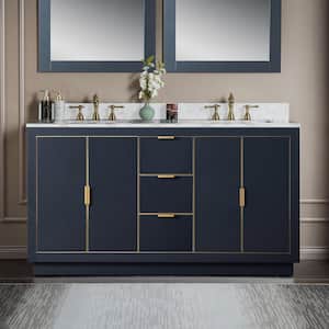 Venice 61 in. W x 22 in. D x 38 in. H Bath Vanity in Grey with Carrara White Engineered Marble Top with White Basin
