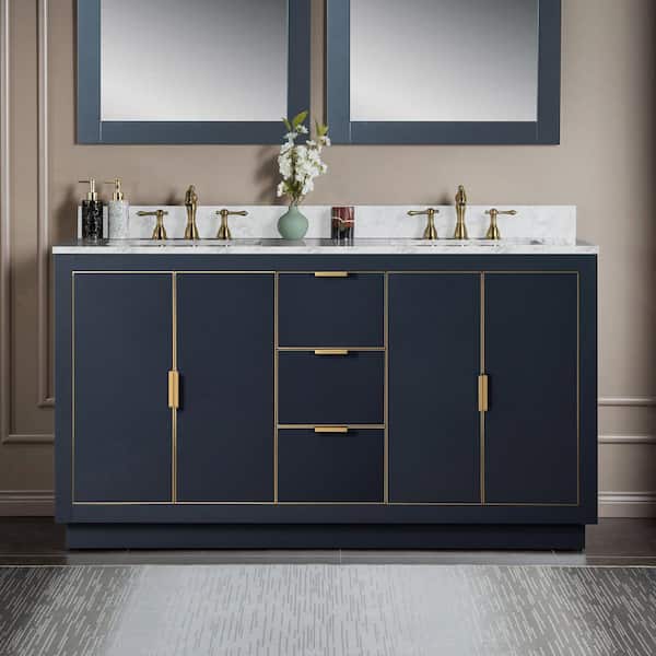 WOODBRIDGE Venice 61 in. W x 22 in. D x 38 in. H Bath Vanity in Grey with Carrara White Engineered Marble Top with White Basin