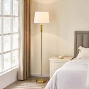 62.5 in. Plated Gold Standard Floor Lamp with White Linen Shade