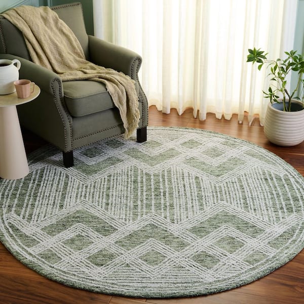 Pine 6 ft. ft. x 6 ft. Sage/Ivory Tribal Round Rug