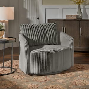 Gray Arm Chair Oversized Wale Corduroy Swivel Accent with Furry Channel Pillow