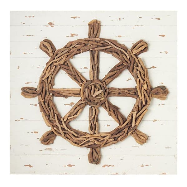 Filament Design Sundry 30 in. x 30 in. Drift Wood Ship Wheel Traditional Wall Art