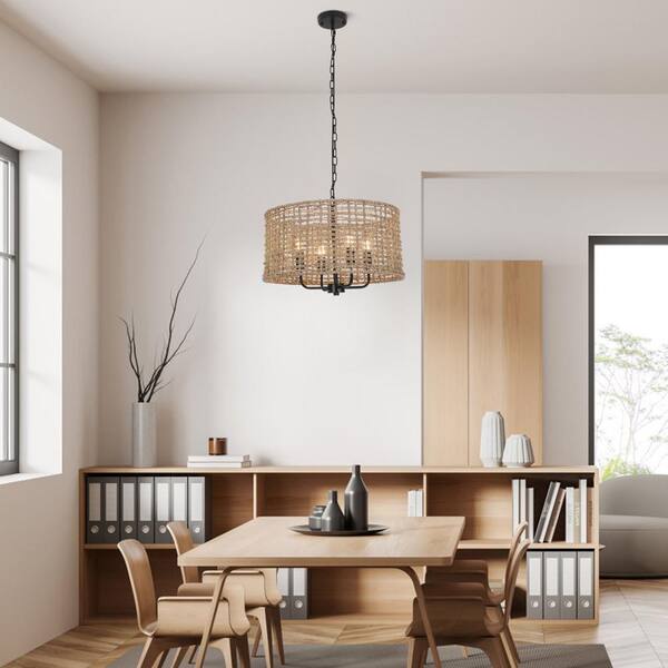 ファッション好きが選ぶ人気ブランドランキング Brown 4-Light 60-Watt OUKANING Rattan Light Pendant Shaded 木製ラック・ウッドラック