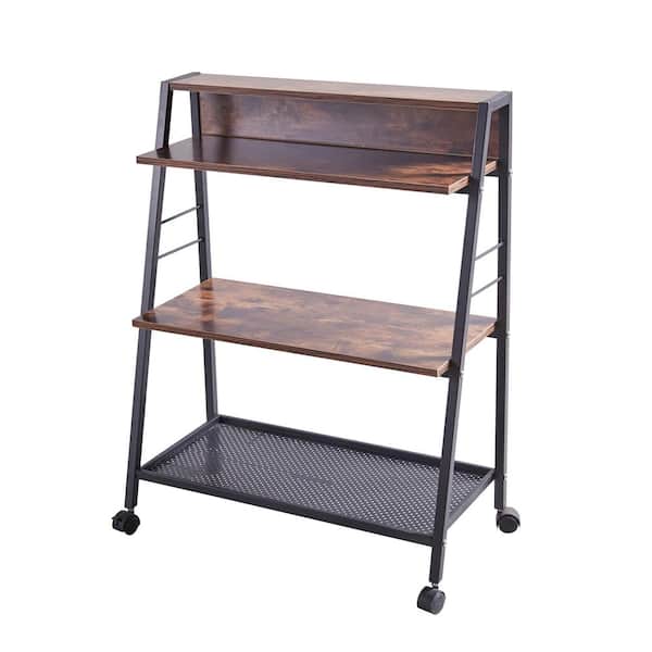 Boyel Living 35 in. H Brown Wood 3-Shelf Ladder Bookcase with Open Back and Wheels