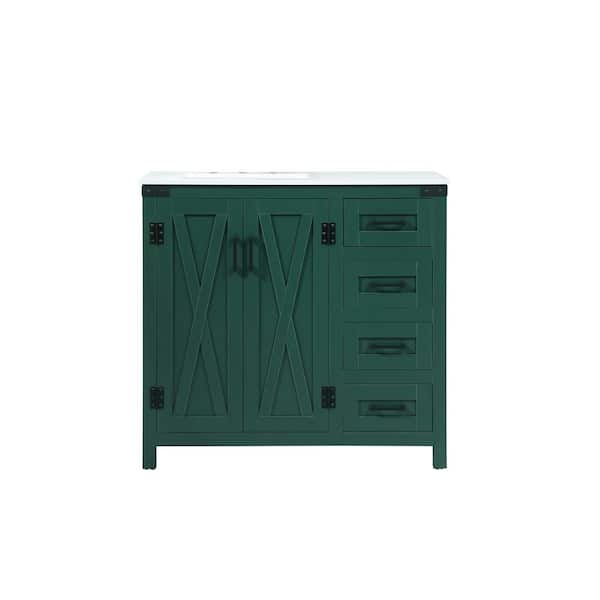 Unbranded Timeless Home 19 in. W x 36 in. D x 34 in. H Bath Vanity in Green with Ivory White Engineered Stone Top